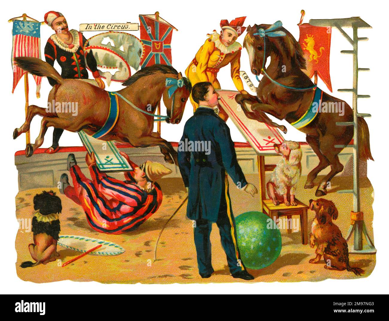 Victorian Scrap, anneau de cirque avec des artistes et des animaux. Banque D'Images