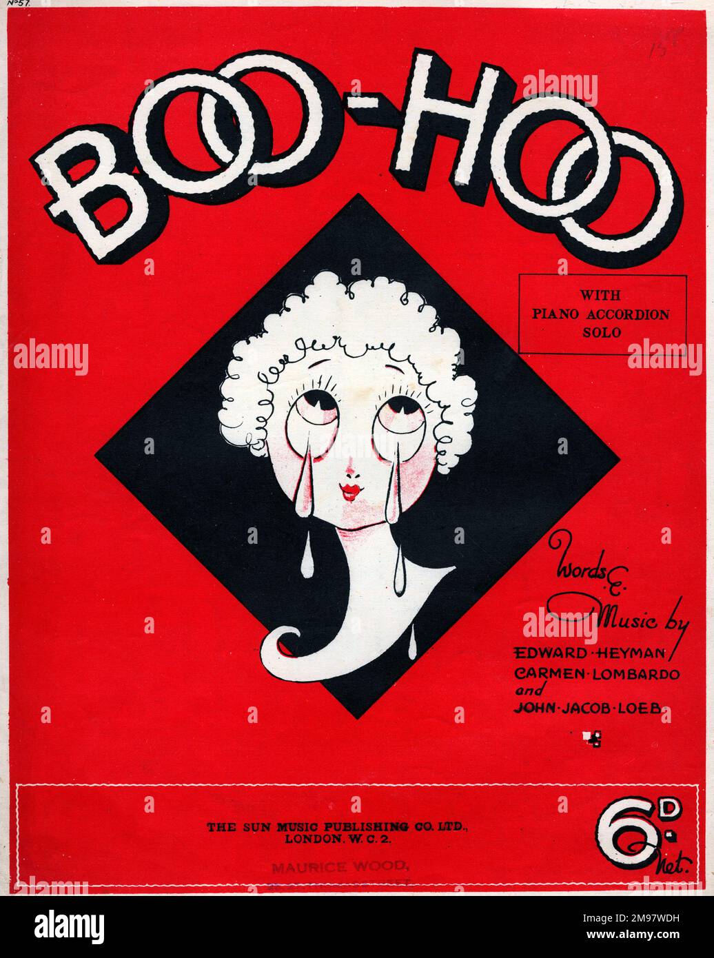 Couverture musicale, Boo-Hoo (vous me faites pleurer pour vous), paroles et musique d'Edward Heyman, Carmen Lombardo et John Jacob Loeb. Banque D'Images