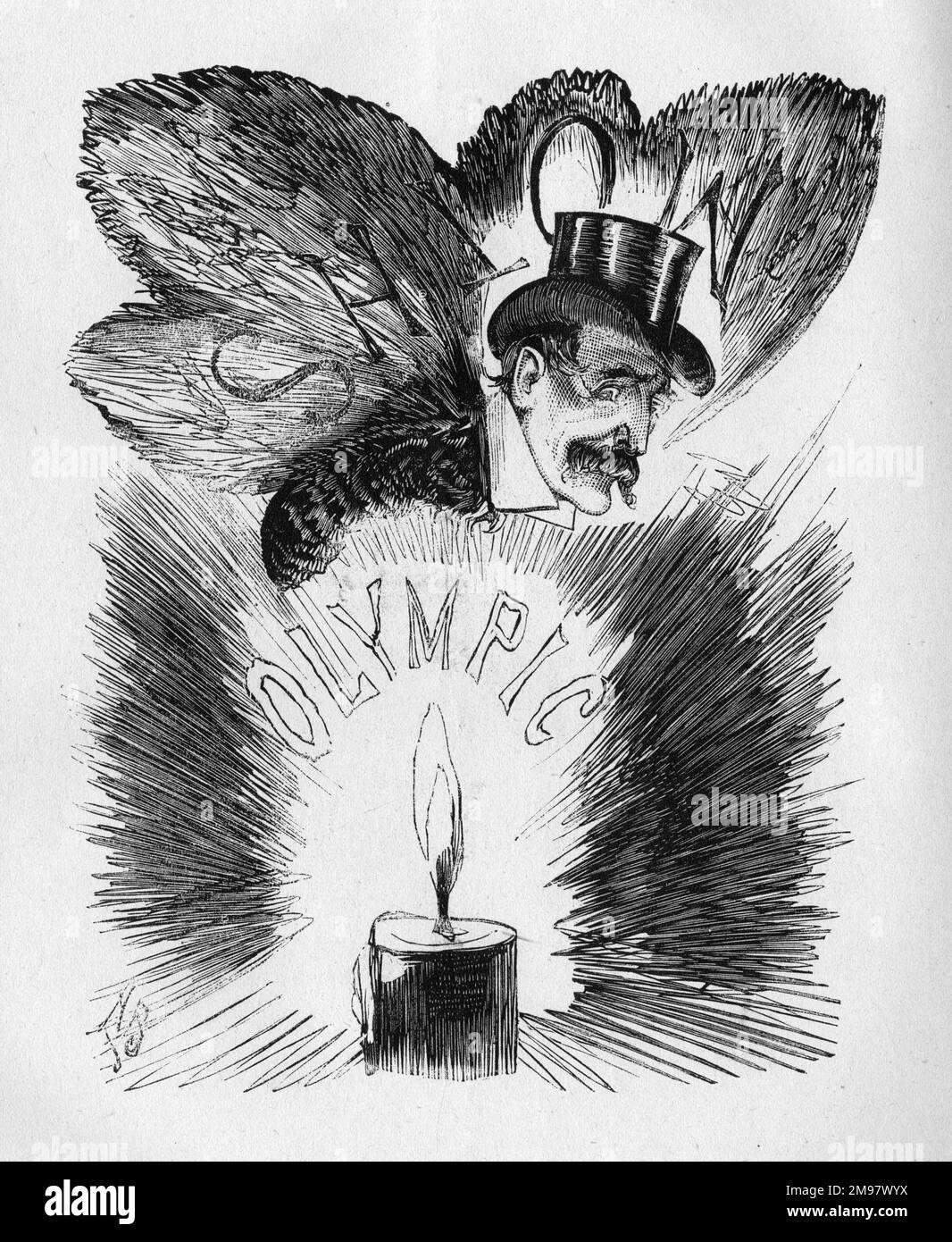 Caricature d'Henry Hamilton (c1853-1918), dramaturge et acteur anglais, dont l'adaptation du roman d'Ouida, Moths (publié en 1880), était en production au Théâtre olympique de Londres. Il est apparu dans la production dans le rôle du duc de Mull et de Cantyre. Banque D'Images