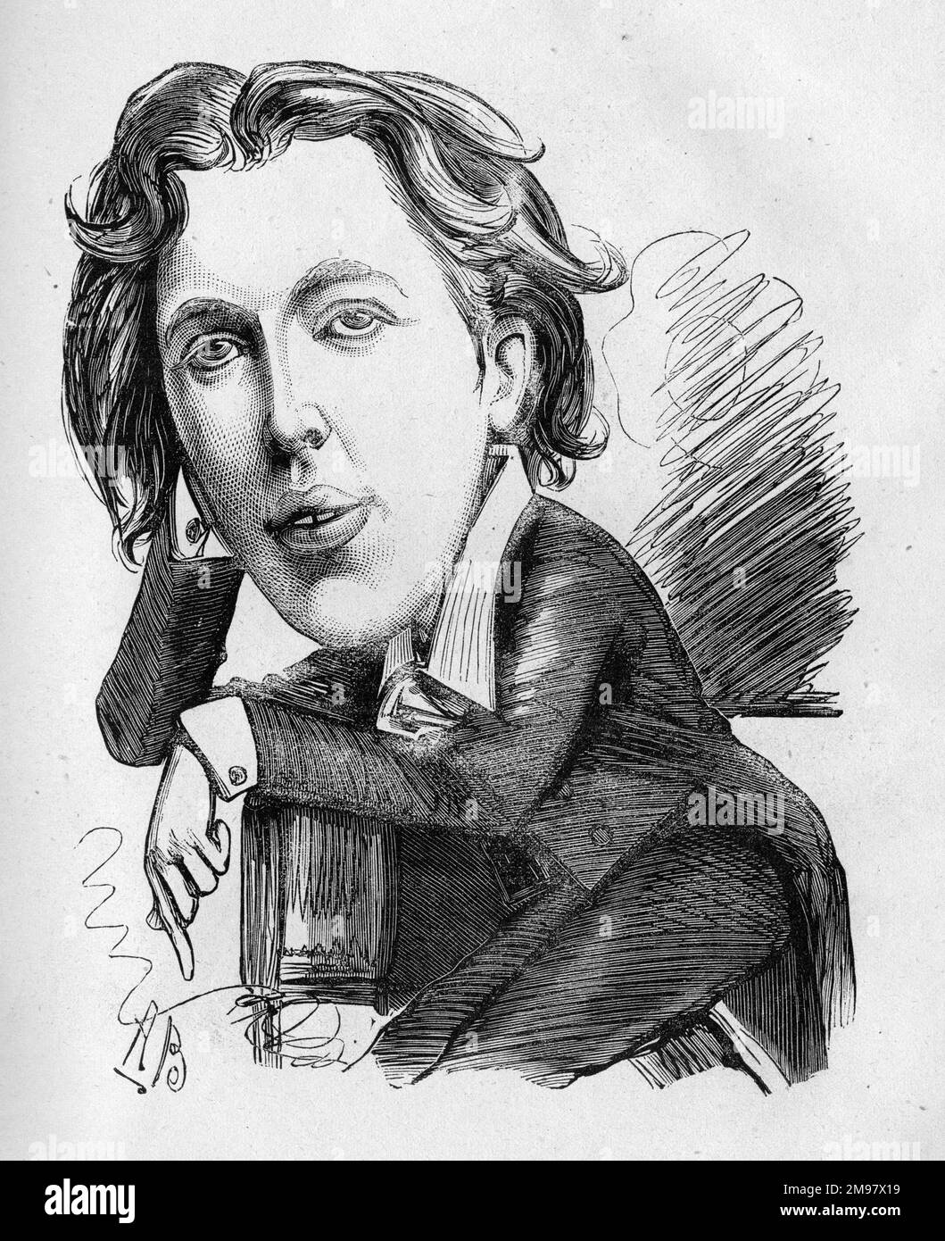 Caricature d'Oscar Fingal O'Disty tie Wills Wilde (1854-1900), poète irlandais, romancier, essayiste et dramaturge. Banque D'Images