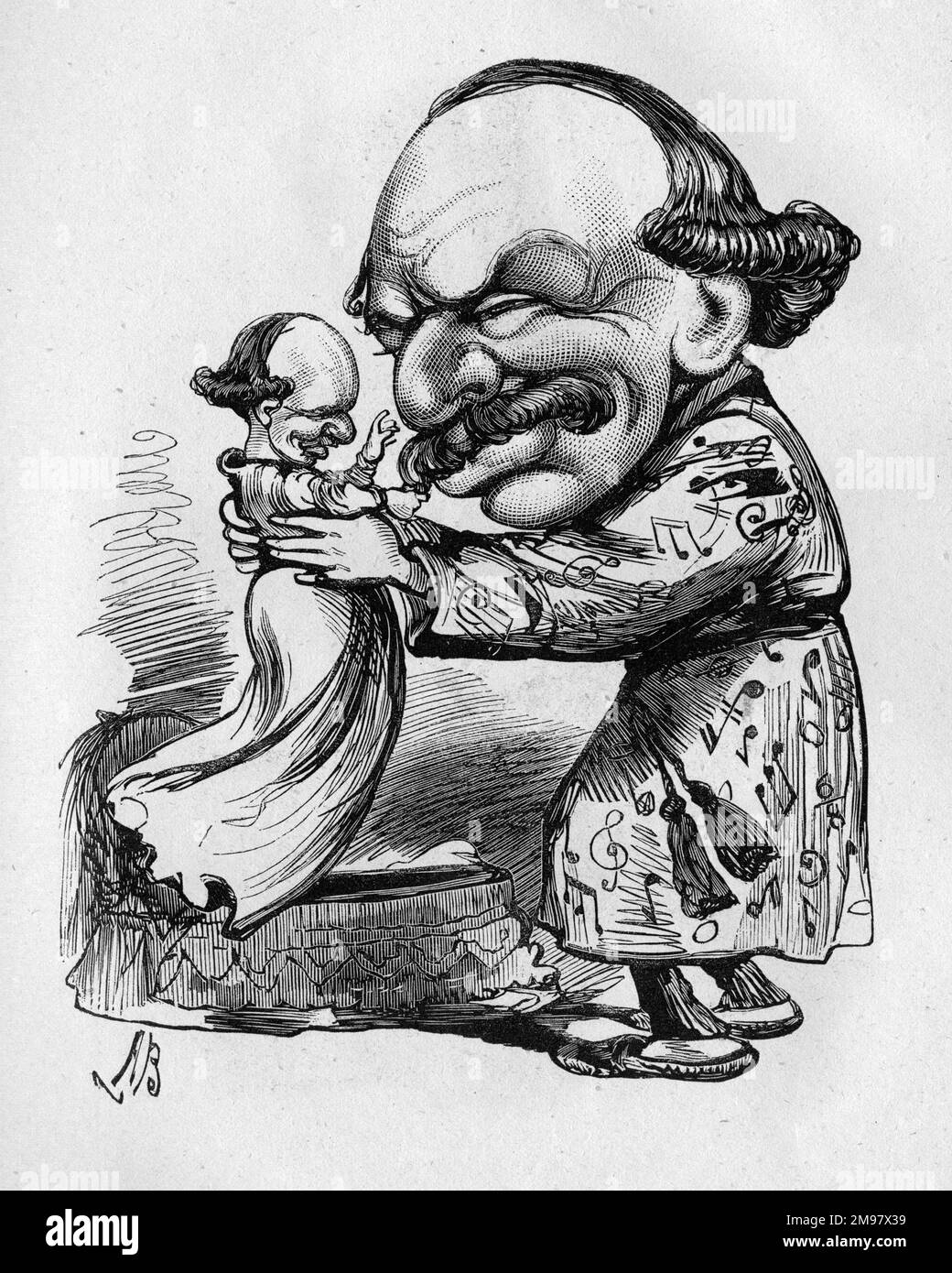 Caricature de Sir Julius Benedict (1804-1885) -- Mine de bébé. Il était un compositeur et chef d'orchestre d'origine allemande qui a vécu en Angleterre pendant la majeure partie de sa carrière. Banque D'Images