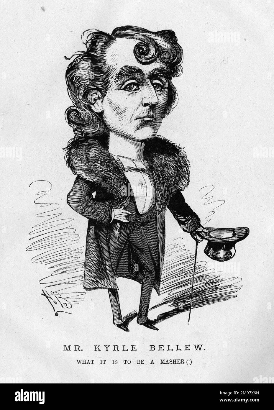 Caricature de Harold Kyrle Money Bellew (1850-1911), acteur britannique -- Qu'est-ce que c'est d'être un masher(!). À cette époque, « masher » signifiait un jeune homme à la mode, un homme de femme ou une danrie. Banque D'Images