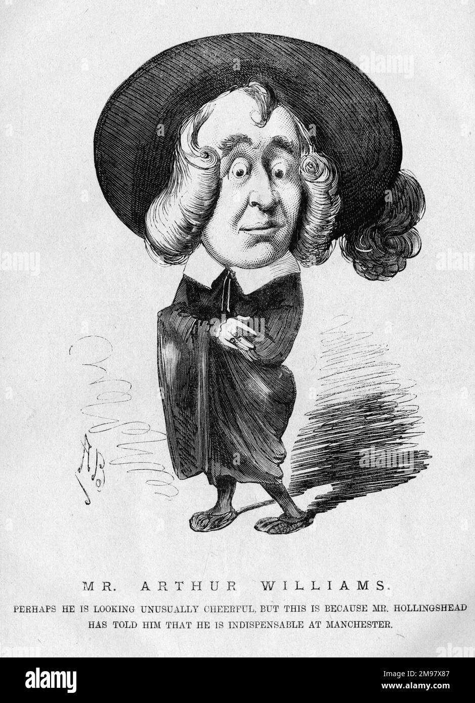 Caricature d'Arthur Williams (1844-1915), acteur, dramaturge et chanteur anglais. Banque D'Images