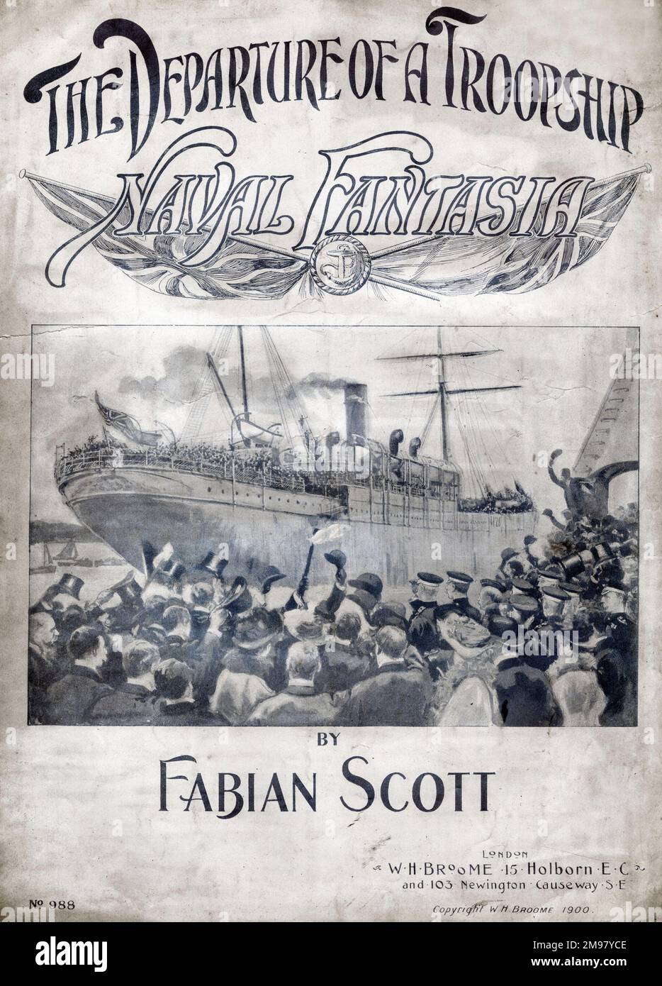 Couverture musicale, départ d'un Troopship, Naval Fantasia (Boer War), par Fabian Scott. Banque D'Images