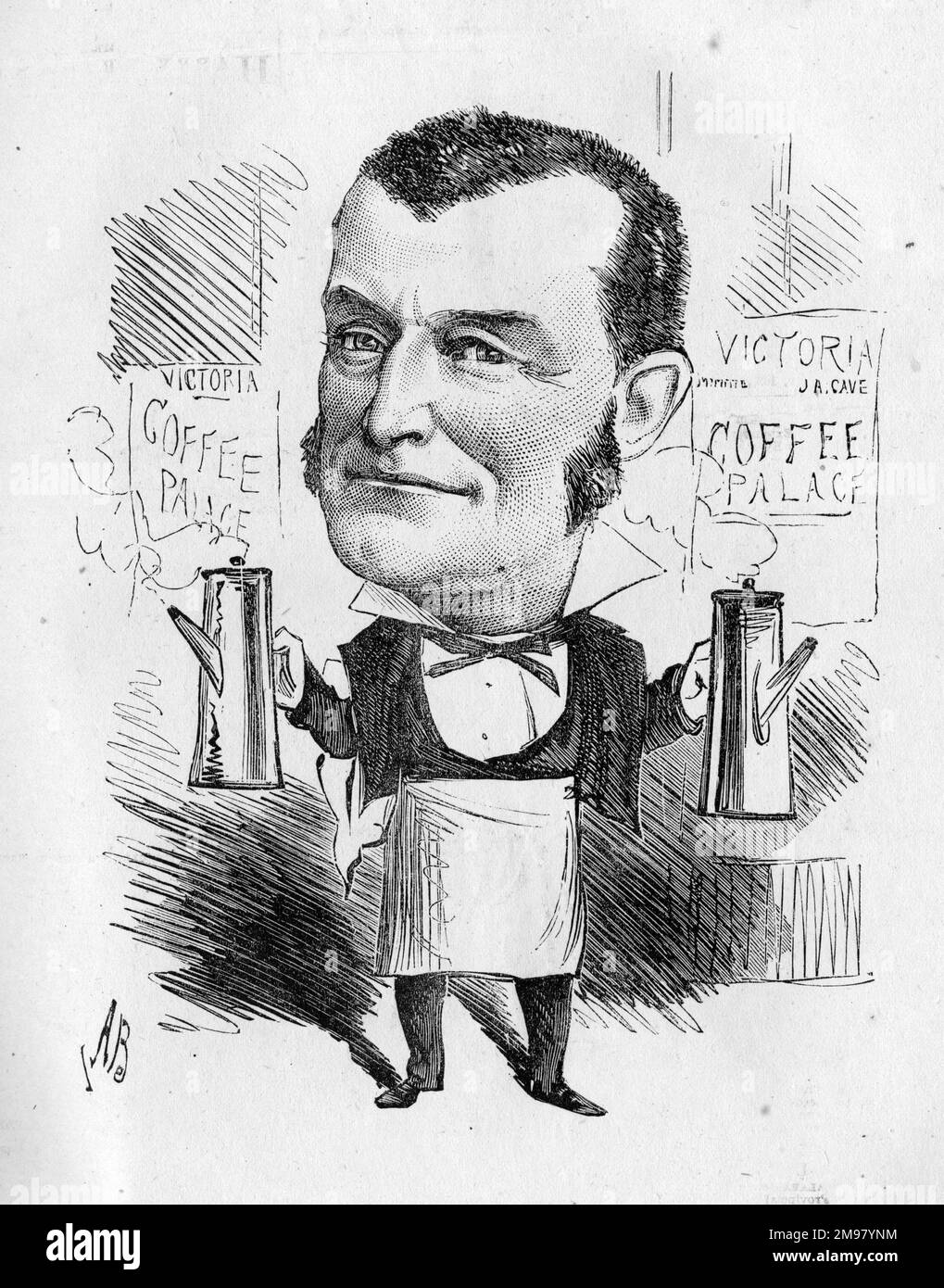 Caricature, le Royal Victoria Coffee Music Hall. En 1879, la Coffee Palace Association a pris la relève du Victoria Theatre (aujourd'hui le vieux Vic), et a transformé le théâtre en une salle de musique de tempérament. Banque D'Images