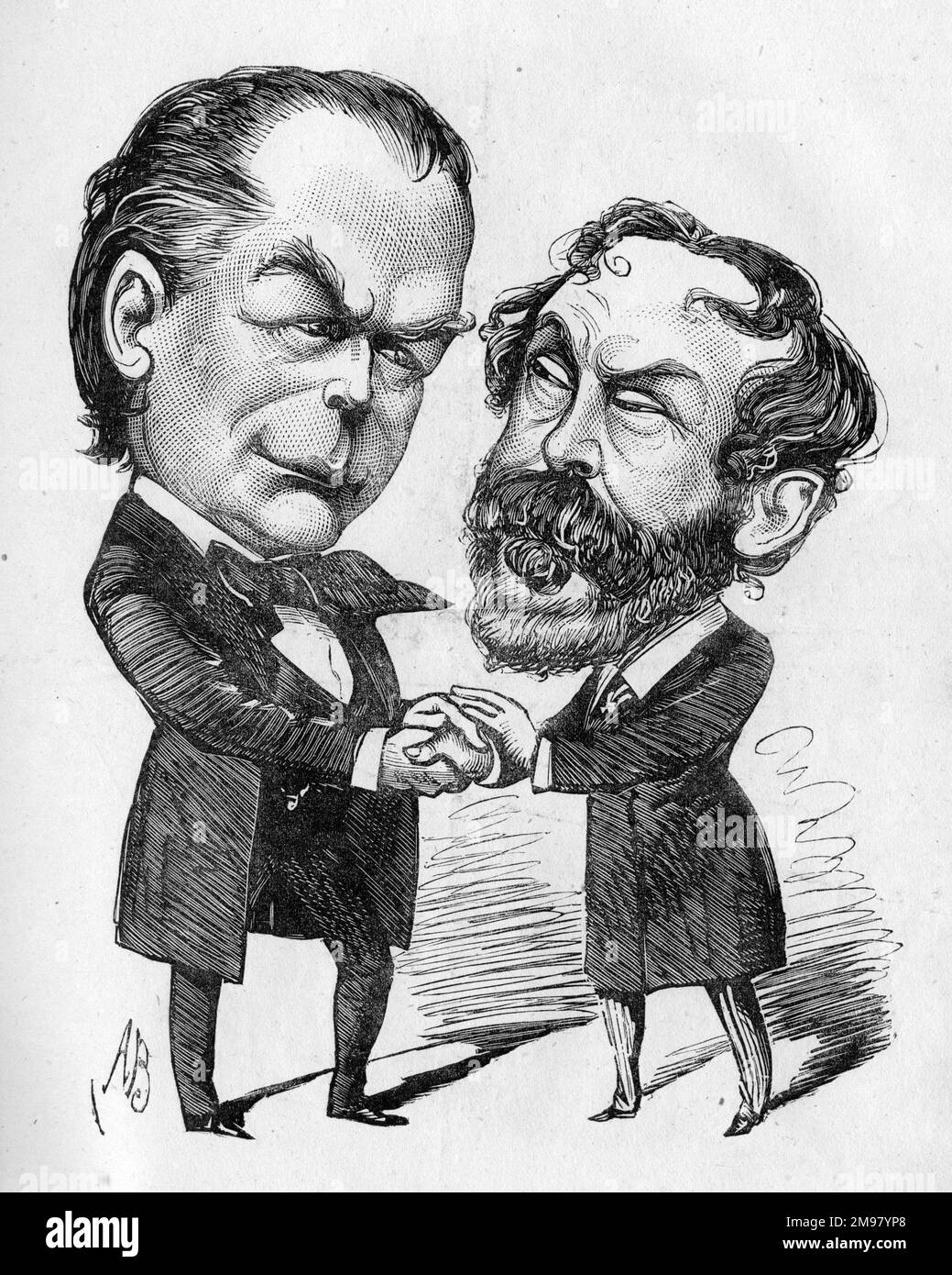 Caricatures, Charles Bradrigh (1833-1891) et Henry Labouchere (1831-1912), députés de Northampton. Labouchere a soutenu son collègue athée au Parlement. Banque D'Images