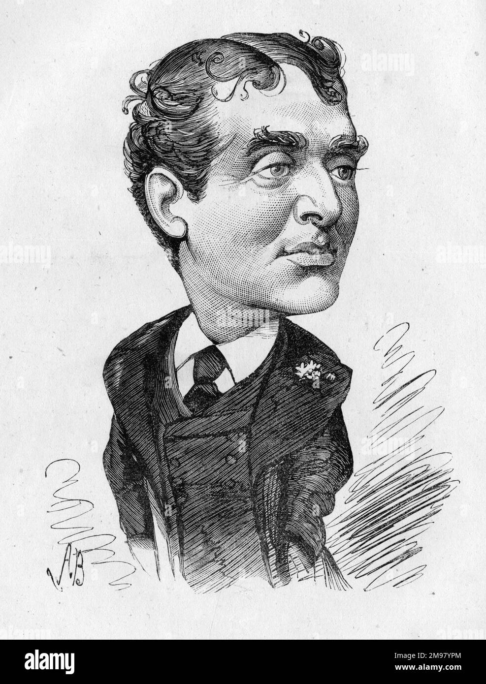 Caricature de William J Florence (William Jermyn Conlin, 1831-1891), acteur, auteur-compositeur et dramaturge américain. Banque D'Images