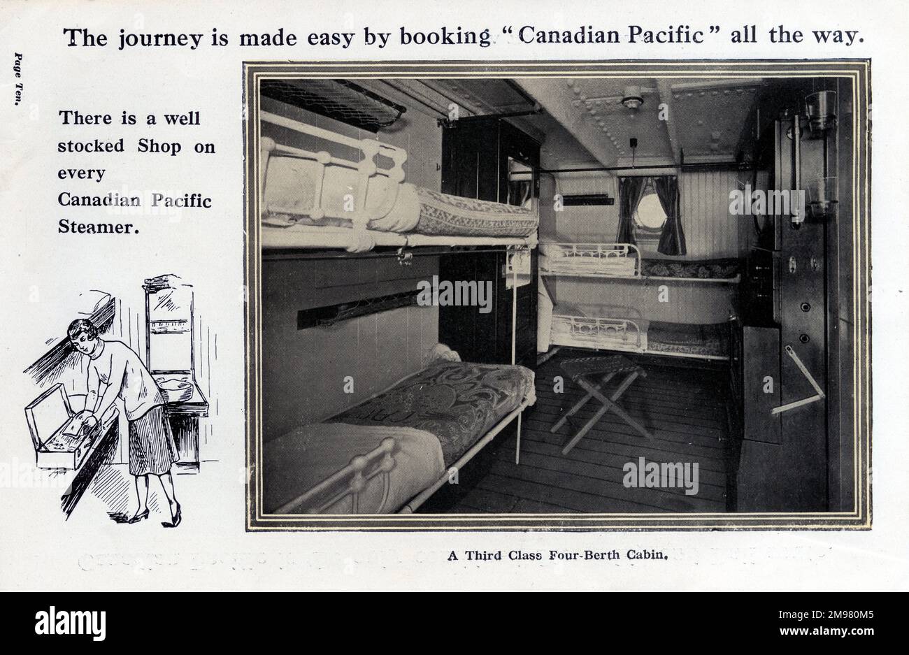 Canadien Pacifique troisième classe cabine de quatre-Berth. Banque D'Images