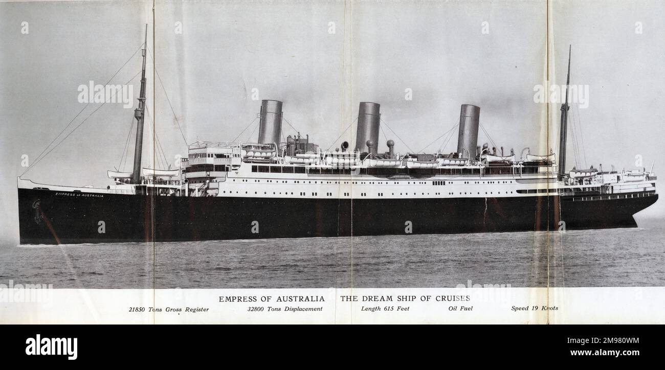 Navire de croisière canadien Pacifique, l'impératrice d'Australie, le navire de rêve des croisières, dans un livre annonçant la septième croisière annuelle ronde dans le monde, quittant New York le 2 décembre 1929, retournant à New York le 17 avril 1930. Banque D'Images