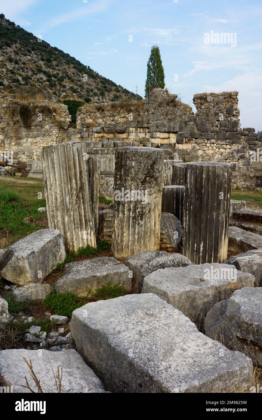 Turquie, Lykia, Limyra: Ruines non identifiées (5th/6th siècle après J.-C.) dans la ville inférieure de l'Ouest, fûts à colonnes Banque D'Images