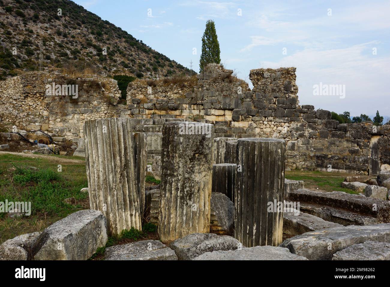 Turquie, Lykia, Limyra: Ruines non identifiées (5th/6th siècle après J.-C.) dans la ville inférieure de l'Ouest, fûts à colonnes Banque D'Images