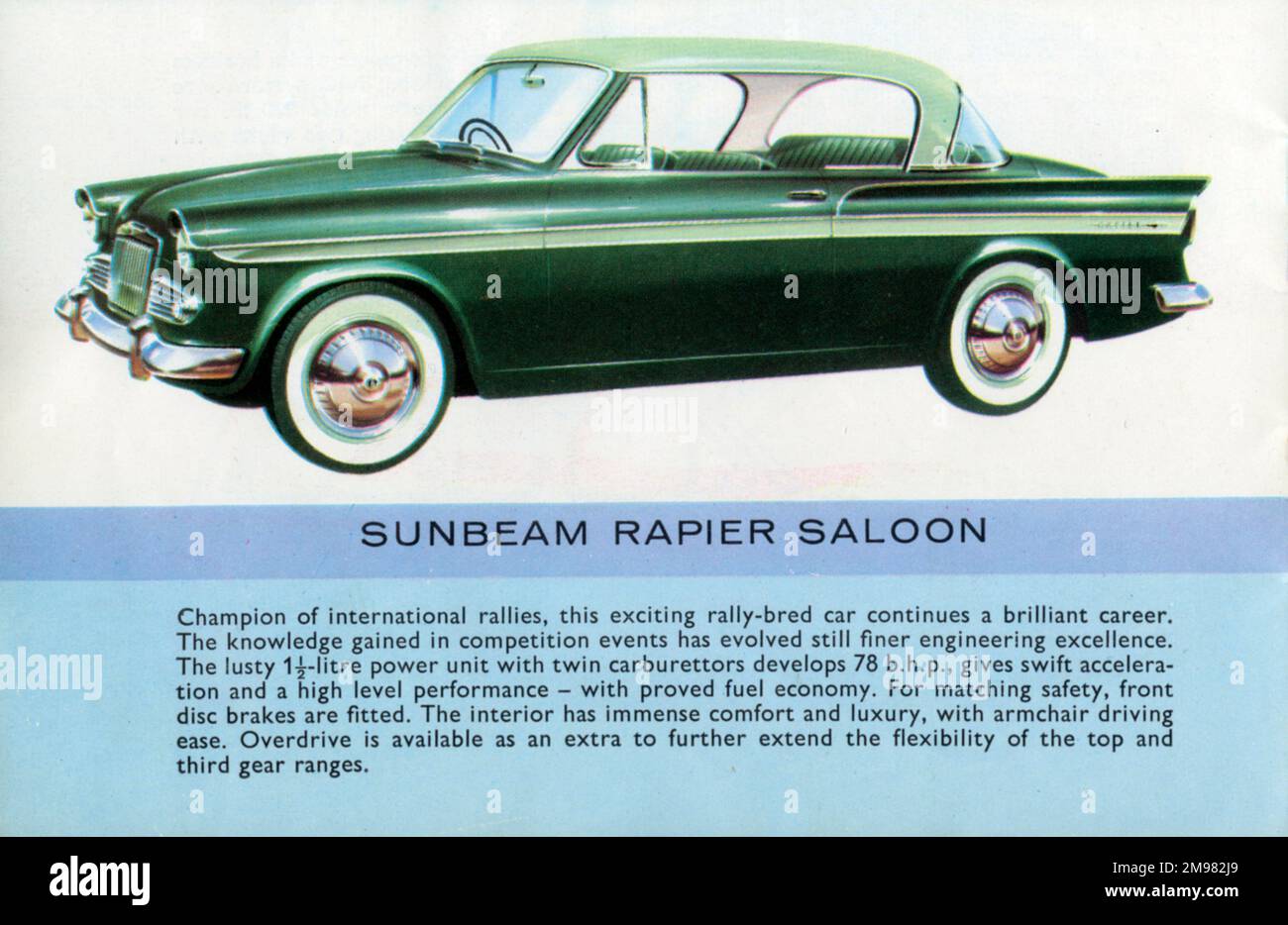 Une berline rapide Sunbeam est annoncée dans une brochure Humber, Hillman et Sunbeam Rootes Motors Limited Banque D'Images