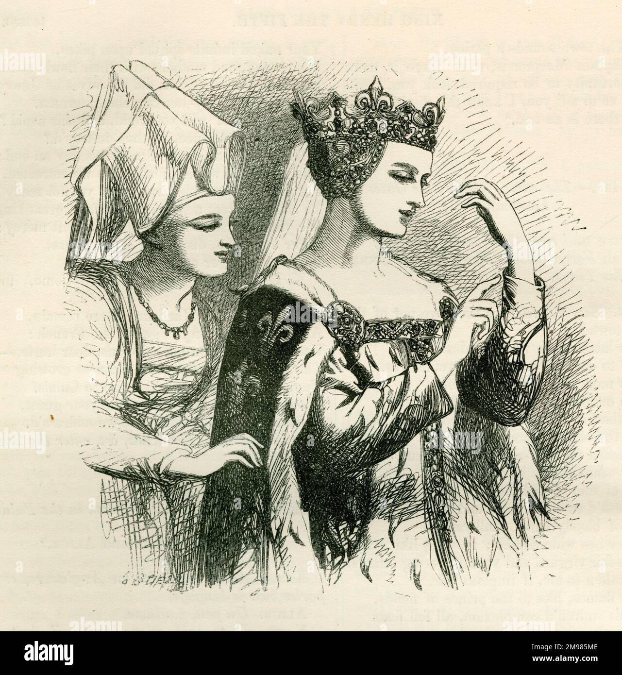 Henry V - la princesse Katharine et Alice, sa dame en attente, ayant une leçon d'anglais sur des parties du corps en préparation à la rencontre du roi Henry. Banque D'Images