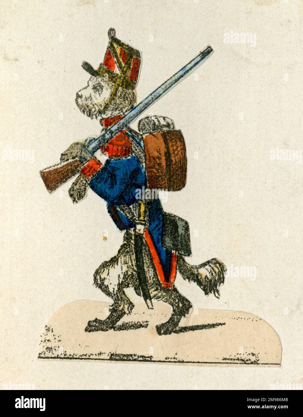 La ferraille de cirque allemande -- chien habillé comme un soldat. Banque D'Images