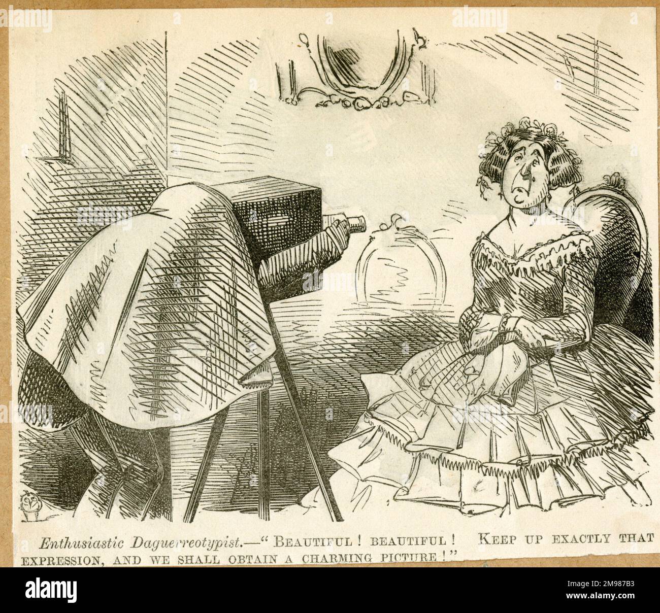 Caricature, photographe et client Dagurréotype. Banque D'Images