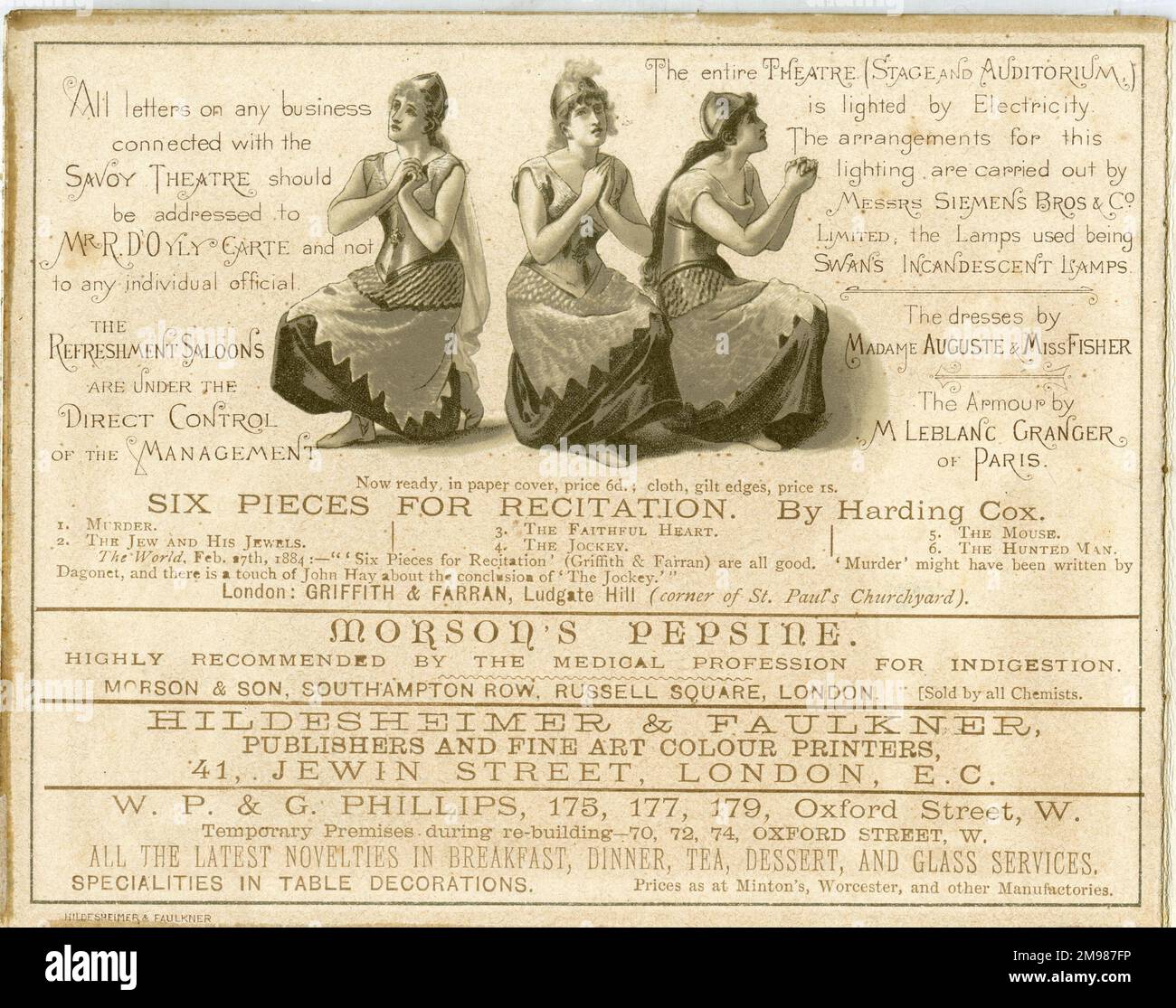 Publicités dans le programme Princess Ida, Gilbert & Sullivan, Savoy Theatre, Londres. Banque D'Images