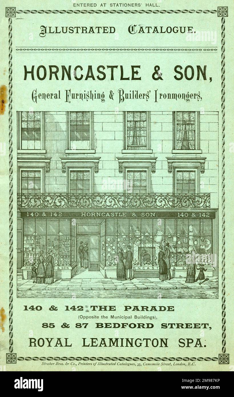 Couverture catalogue, Horncastle & son, General Furnishing & Builders Ironmongers, The Parade, Bedford Street, Royal Leamington Spa. Banque D'Images