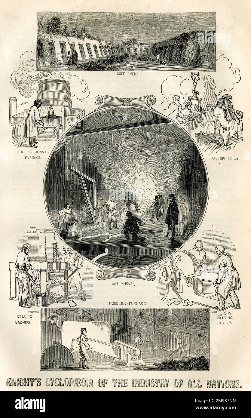 Knight's Cyclopedia of the Industry of All Nations, détaillant le contenu de la grande exposition de Londres. Montrant divers processus de l'iron. Banque D'Images