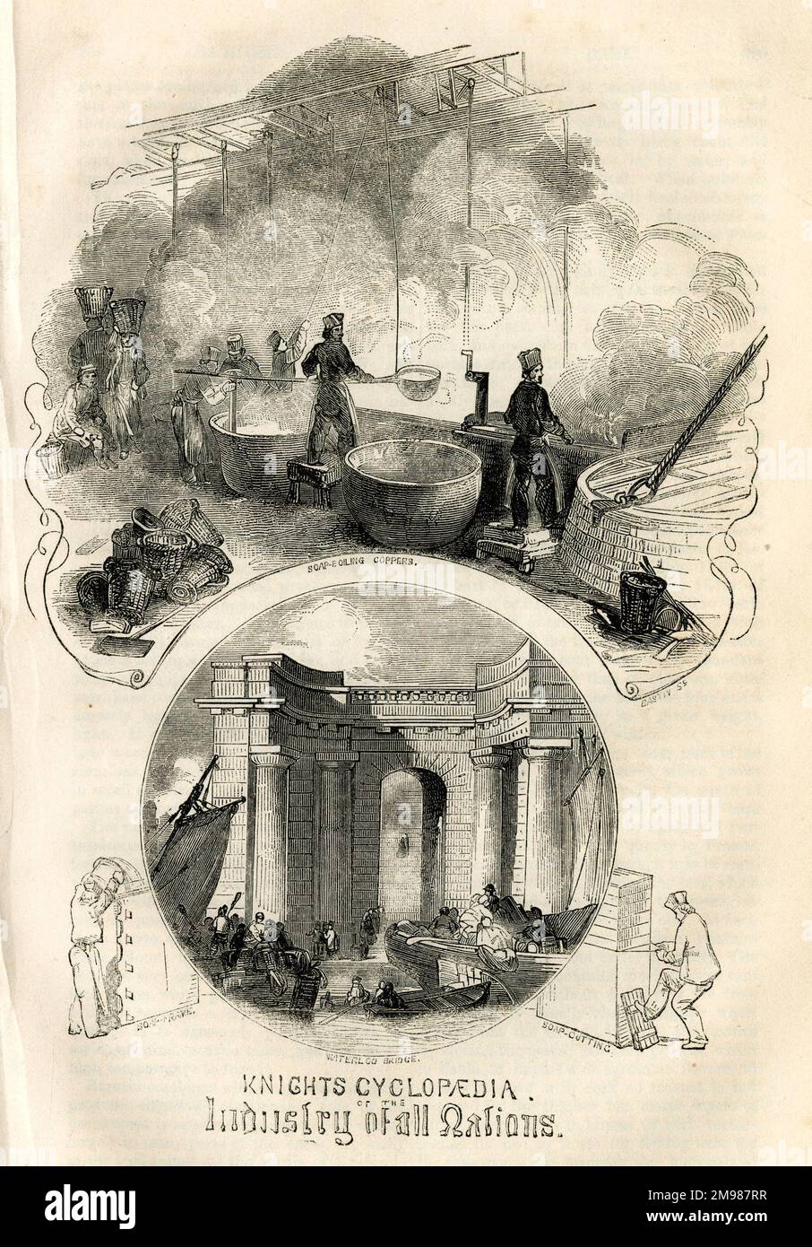 Knight's Cyclopedia of the Industry of All Nations, détaillant le contenu de la grande exposition de Londres. Vue sur le pont de Waterloo, avec des scènes de fabrication de savon. Banque D'Images