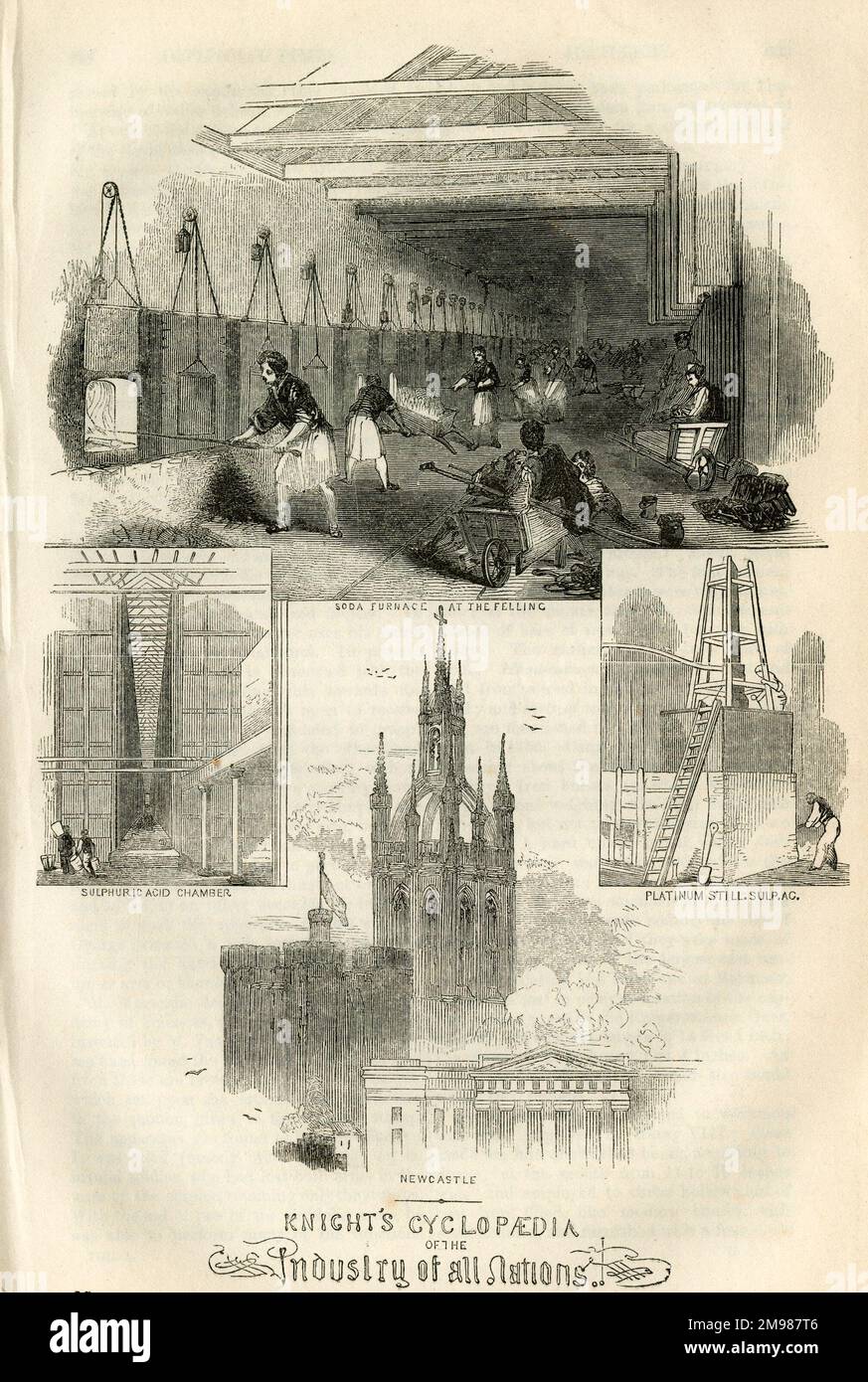 Knight's Cyclopedia of the Industry of All Nations, détaillant le contenu de la grande exposition de Londres. Vue sur Newcastle, avec des scènes de fabrication de métal. Banque D'Images