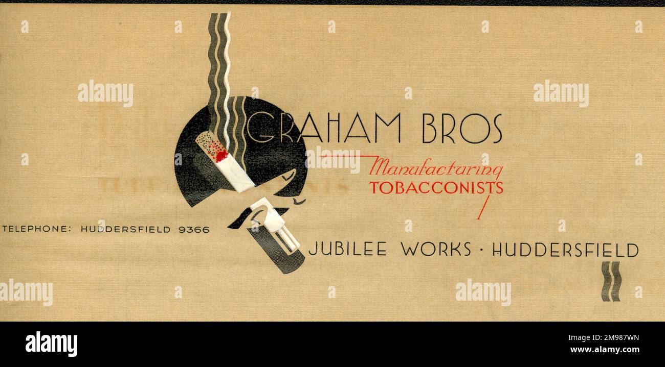 Papier à en-tête - Graham Bros, Fabrication Tobacconists, Huddersfield, Yorkshire. Banque D'Images