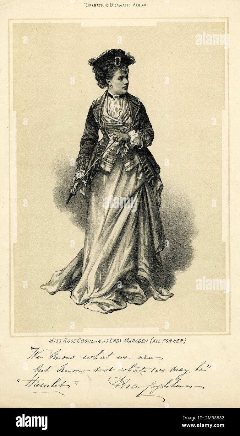 Mlle Rose Coghlan (1851-1932), actrice anglaise, dans le rôle de Lady Marsden, dans une production de tous pour elle, une pièce de Hermann Merivale et Palgrave Simpson, basée sur le roman Dickens, Une Tale de deux villes. Banque D'Images