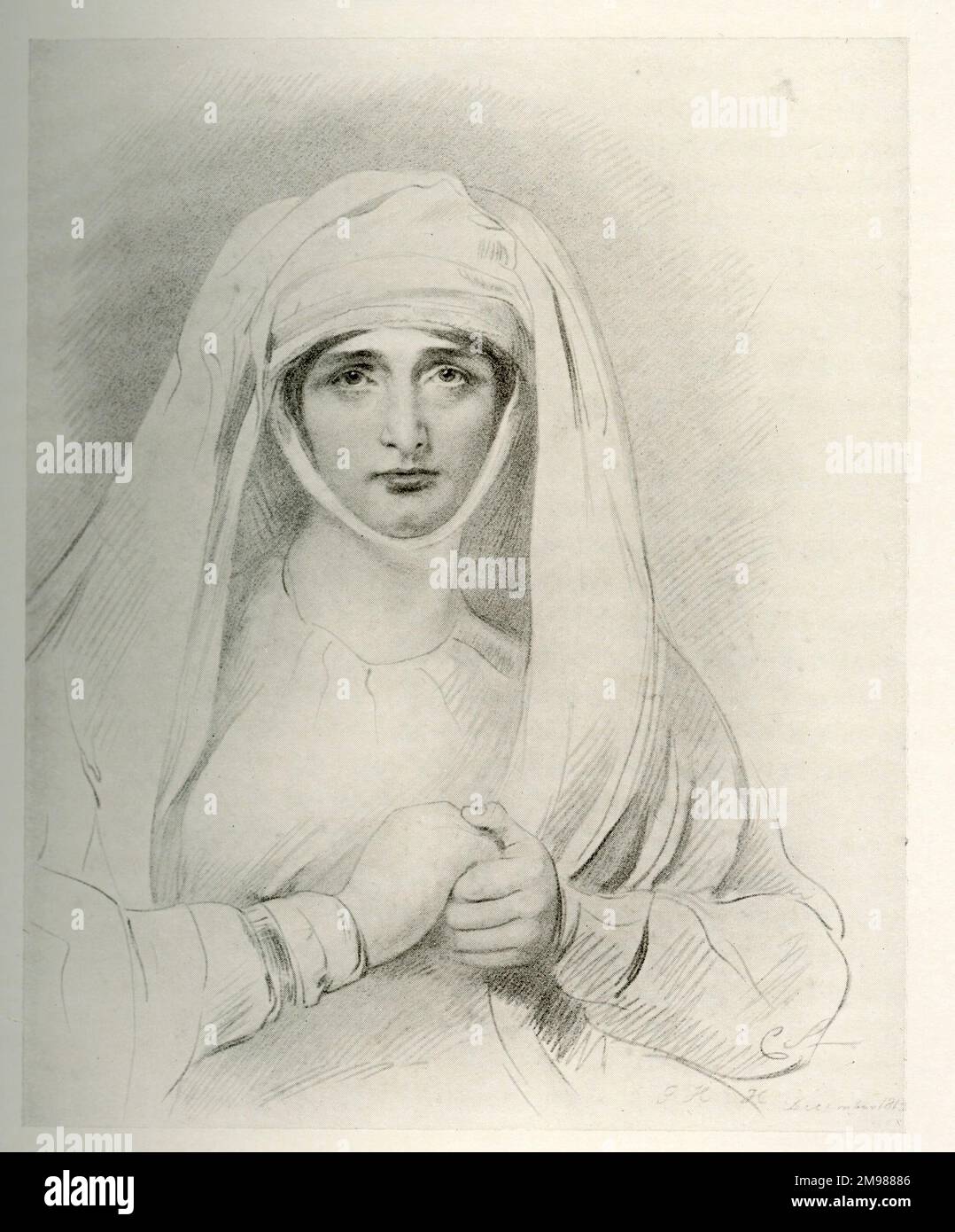 Sarah Siddons (1755-1831) dans le rôle de Lady Macbeth, son rôle le plus célèbre, faisant le geste de lavage des mains de sa scène de somnambulisme. Banque D'Images