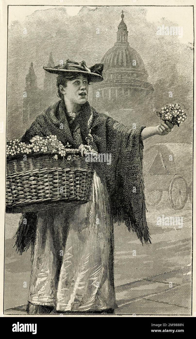 Occupations 1897 - London Flower Seller près de la cathédrale St Paul. Banque D'Images