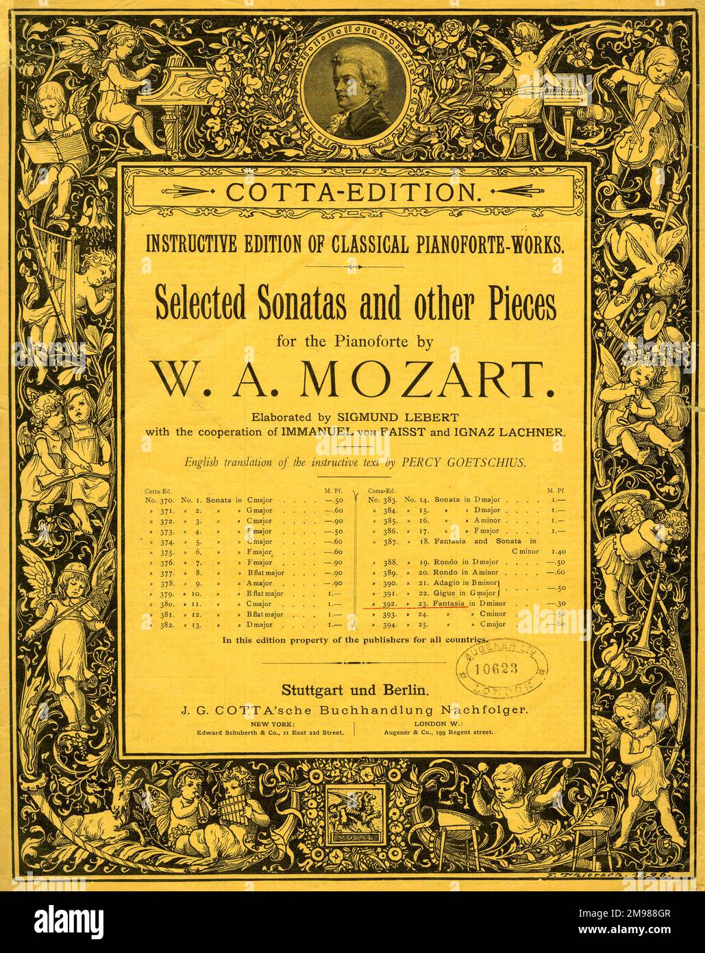 Music Cover, W A Mozart a sélectionné Sonatas et d'autres pièces pour le pianoforte, Cotta Edition. Banque D'Images