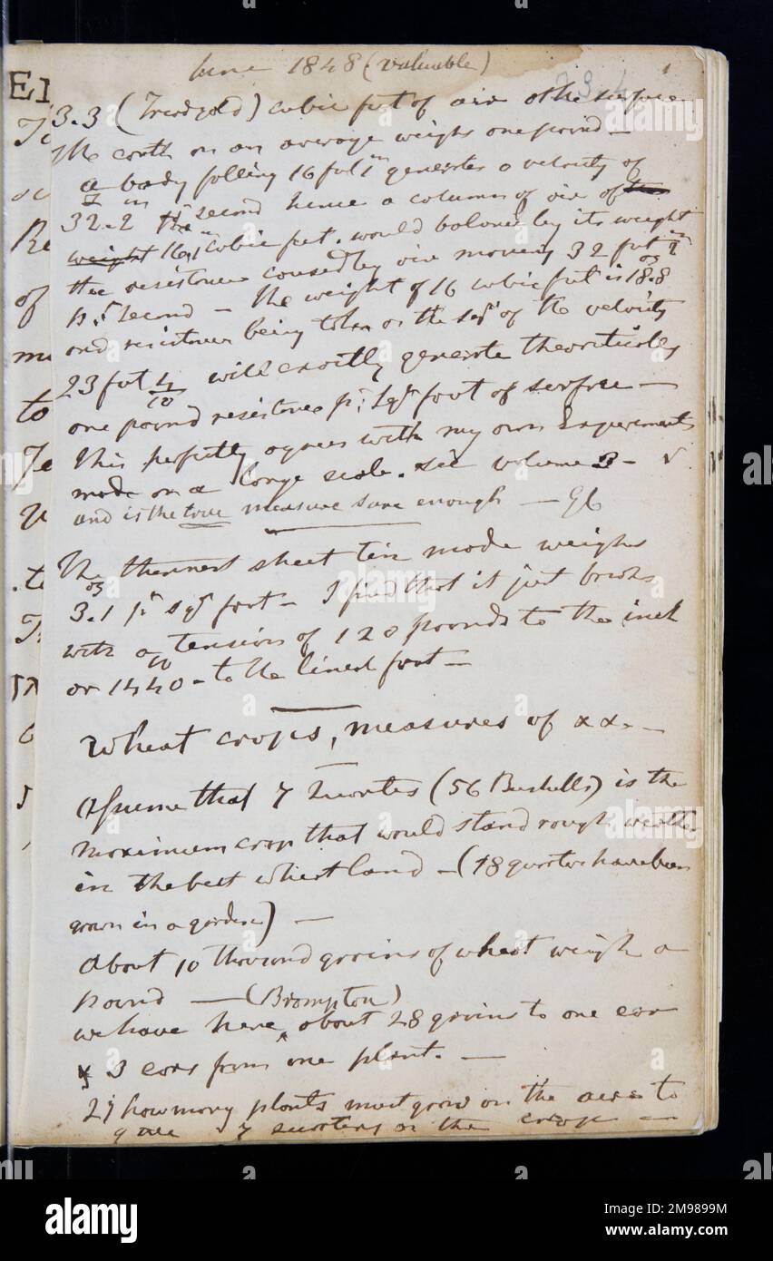 Page tirée du cahier original de George Cayley (1773-1857) - Ingénieur anglais prolifique et l'un des plus importants dans l'histoire de l'aéronautique. Banque D'Images
