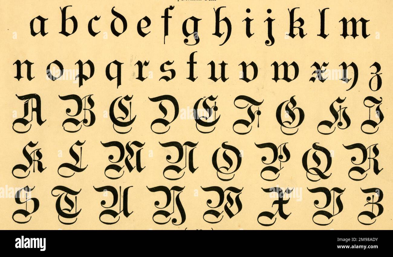 Alphabet de texte allemand, majuscules et minuscules De A à Z. Banque D'Images