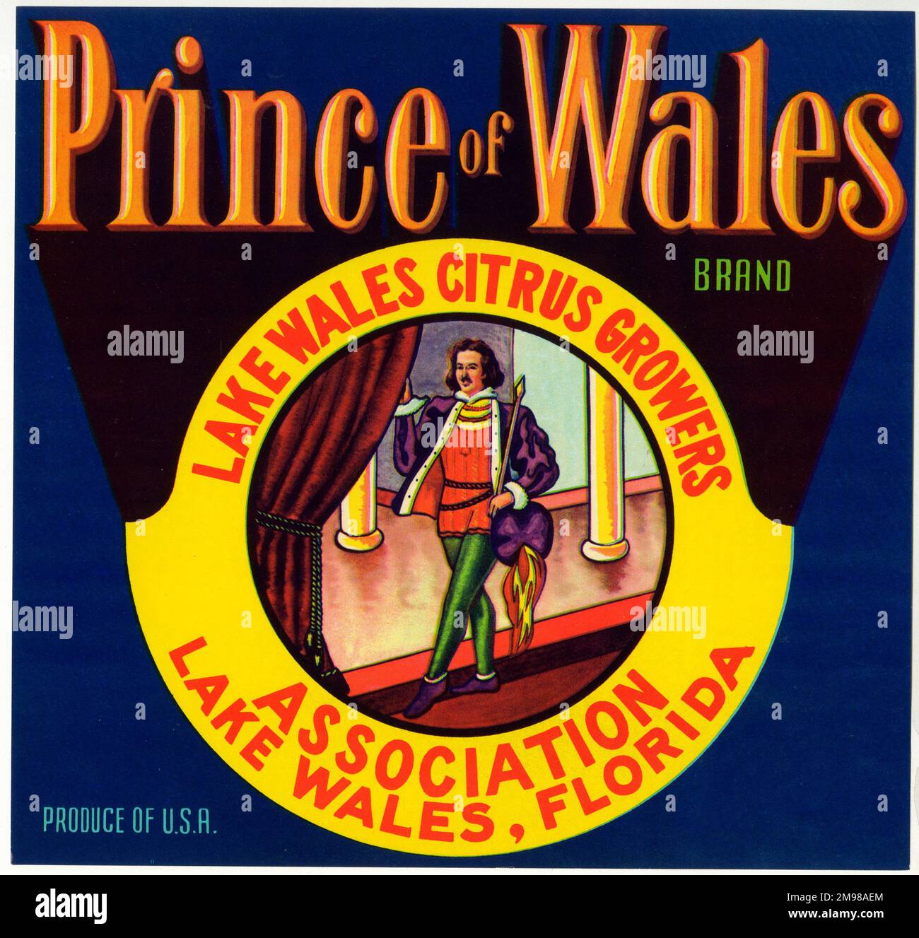 Label design, Prince of Wales Citrus fruit, Lake Wales Citrus Growers Association, Floride, États-Unis. Banque D'Images