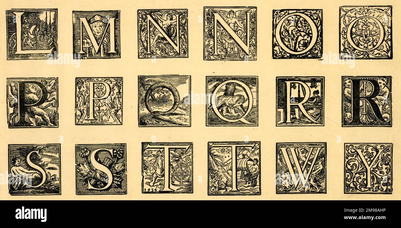 Alphabet médiéval, initiales L-Y. Banque D'Images