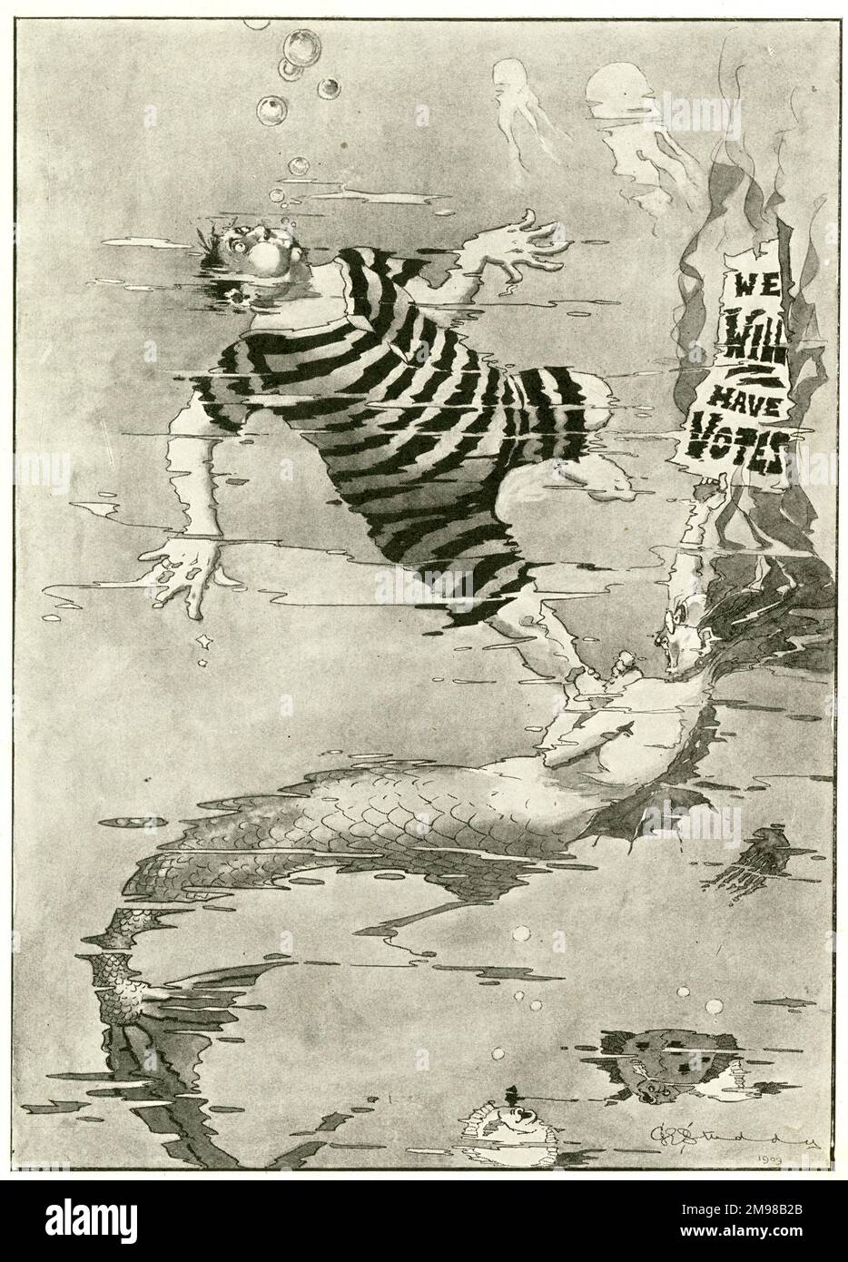 Caricature, Un avertissement saisonnier, Méfiez-vous des députés - un commentaire sur la campagne votes pour les femmes. Date: 1909 Banque D'Images