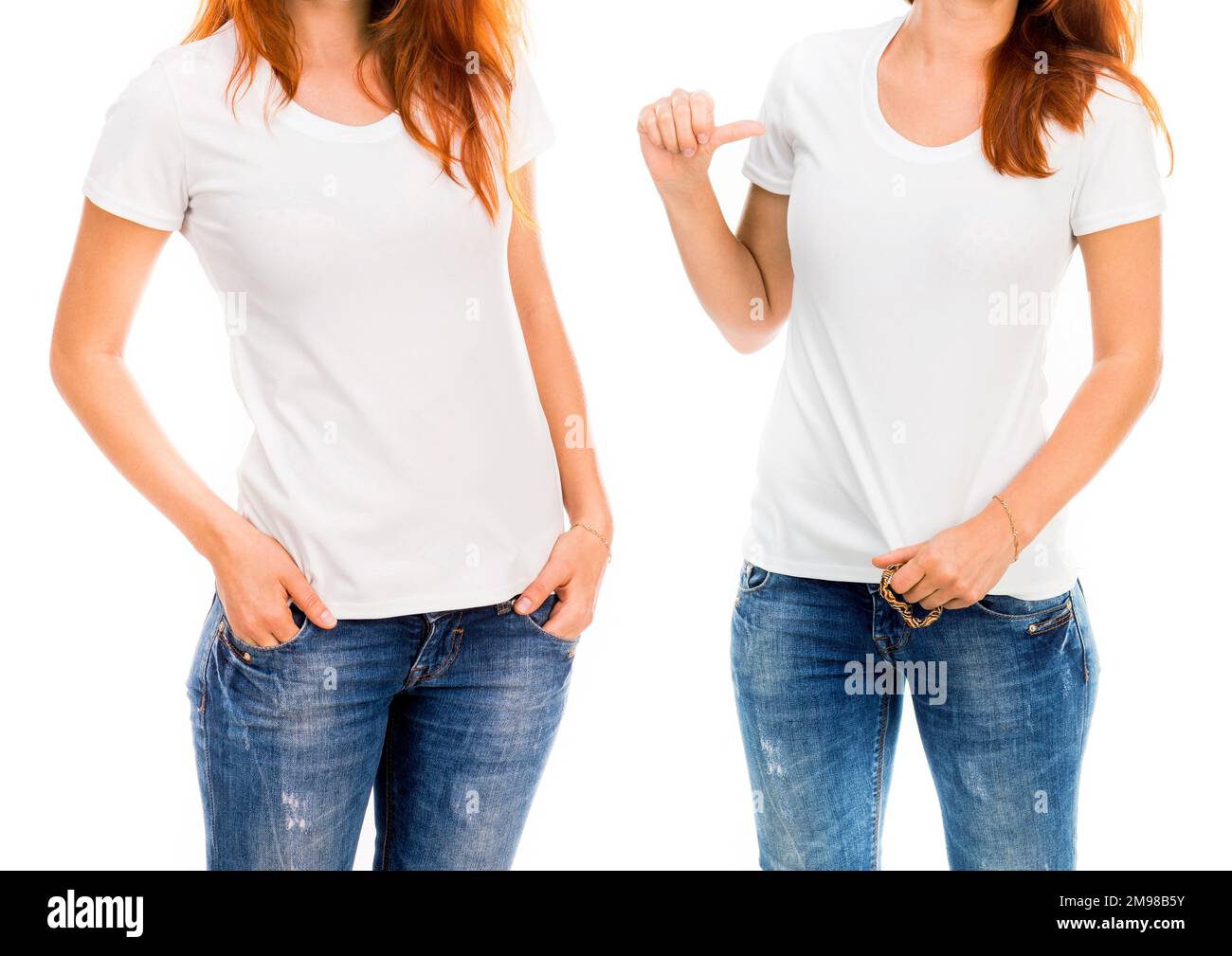 Fille dans un T-shirt blanc isolé Banque D'Images