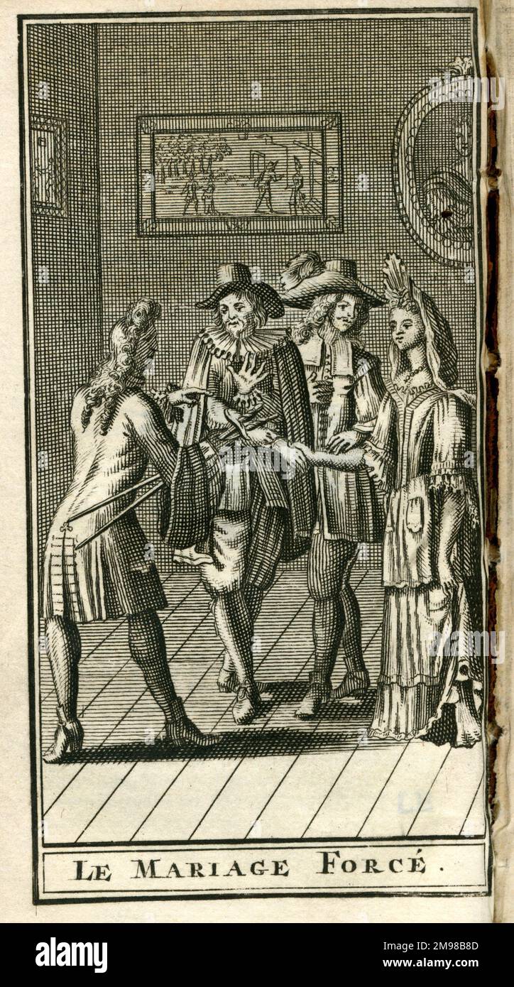 Scène de la pièce de Molière, le Mariage Force, exécutée pour la première fois en 1664. Banque D'Images