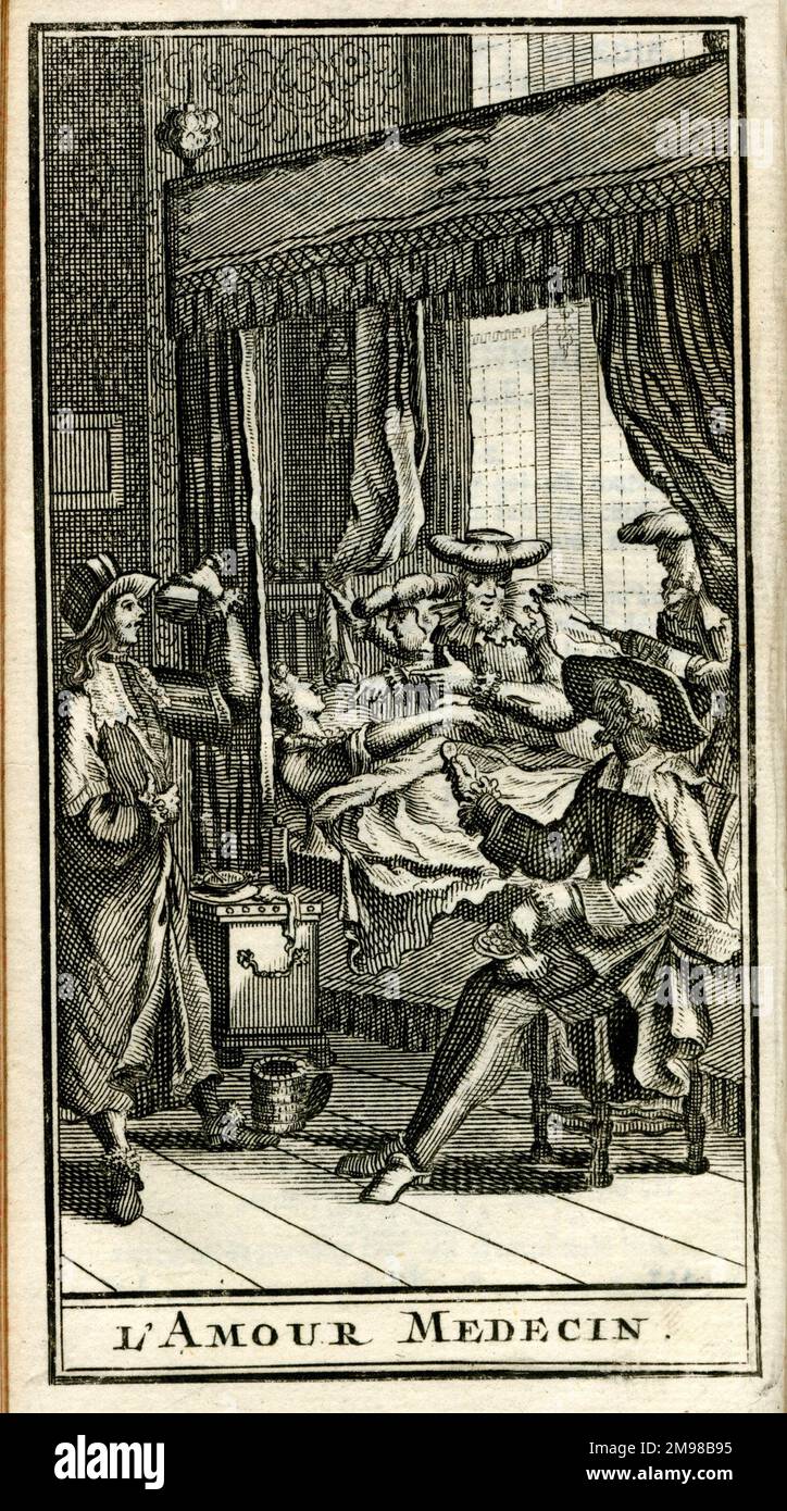 Scène de la pièce de Molière, l'Amour Medecin, réalisée pour la première fois en 1665. Banque D'Images