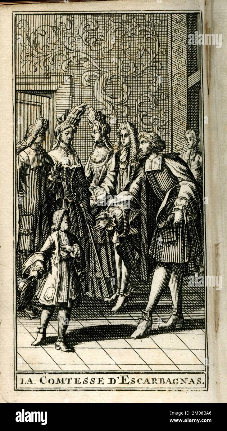 Scène de la pièce de Molière, la Comtesse d'Escarbagnes, première exécution en 1671. Banque D'Images