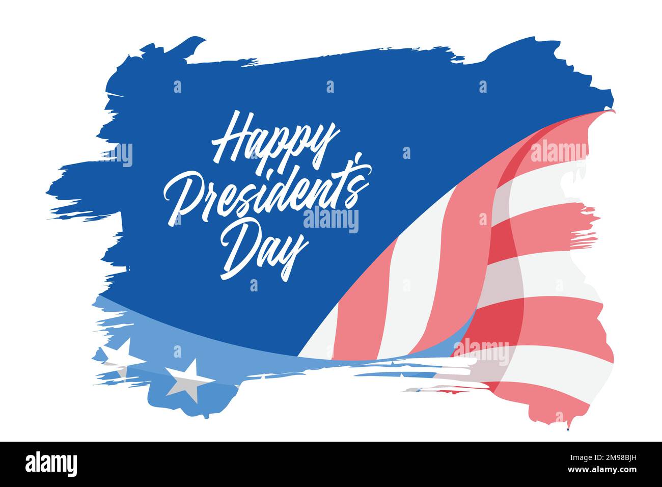 USA Presidents Day Celebrate bannière avec fond de trait de pinceau et texte lettrage à la main Happy Presidents Day, illustration moderne à vecteur plat Illustration de Vecteur