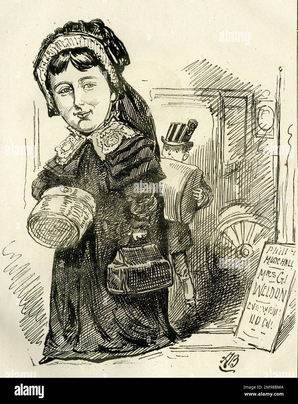 Caricature, Mme Weldon dans son dernier rôle -- Mad? Pas beaucoup. Georgina Weldon (1837-1914), chanteuse de musique classique, a été fréquemment impliquée dans des poursuites judiciaires et des affaires de diffamation avec d'autres, entraînant parfois son emprisonnement. Banque D'Images