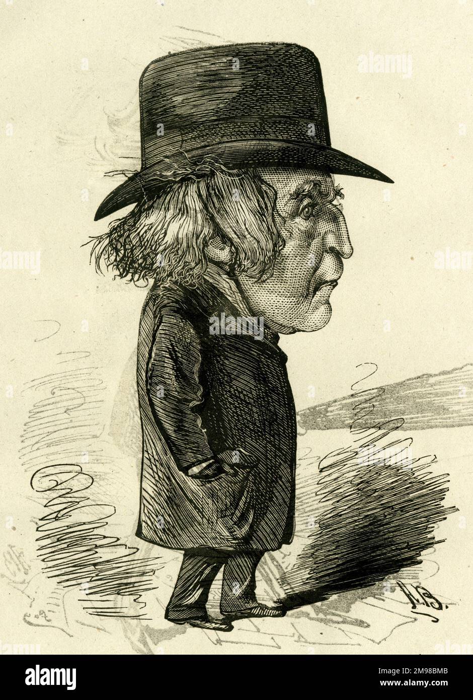 Caricature, Horace Wigan (v.1815-1885), acteur, dramaturge et gérant de théâtre, mieux connu pour ses rôles de détective. Un monsieur très aimable, bien qu'il ne semble pas toujours joyeux. Banque D'Images