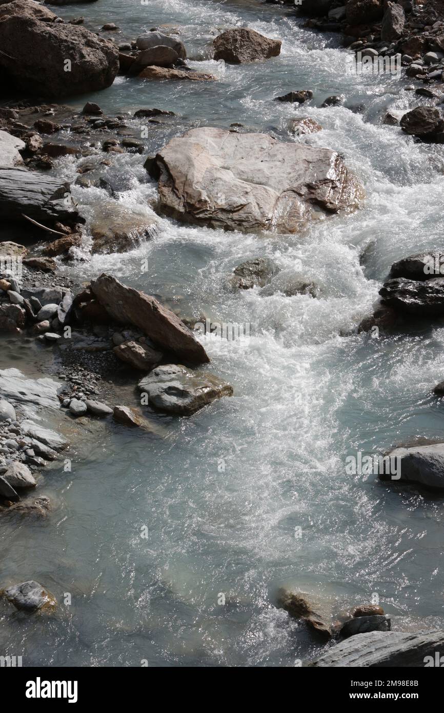 Torrent. Miage. Les Contamines-Montjoie. Haute-Savoie. Auvergne-Rhône-Alpes. France. Europe. Banque D'Images