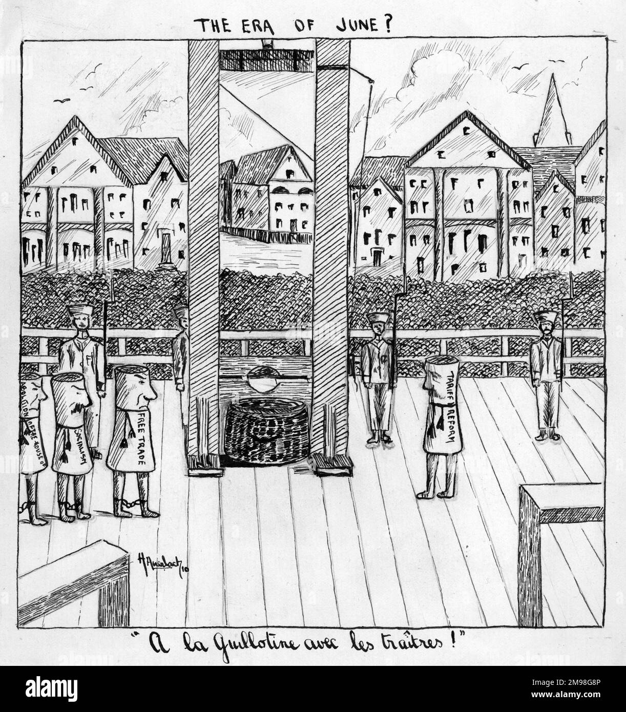 Caricature de Harold Auerbach, l'ère de juin? Un commentaire sur les questions politiques controversées de la réforme tarifaire, du libre-échange, de la règle de l'intérieur et du socialisme. Banque D'Images