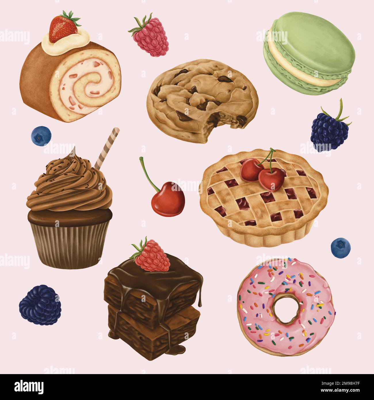 Délicieux desserts peints à la main ensemble vectoriel Illustration de Vecteur
