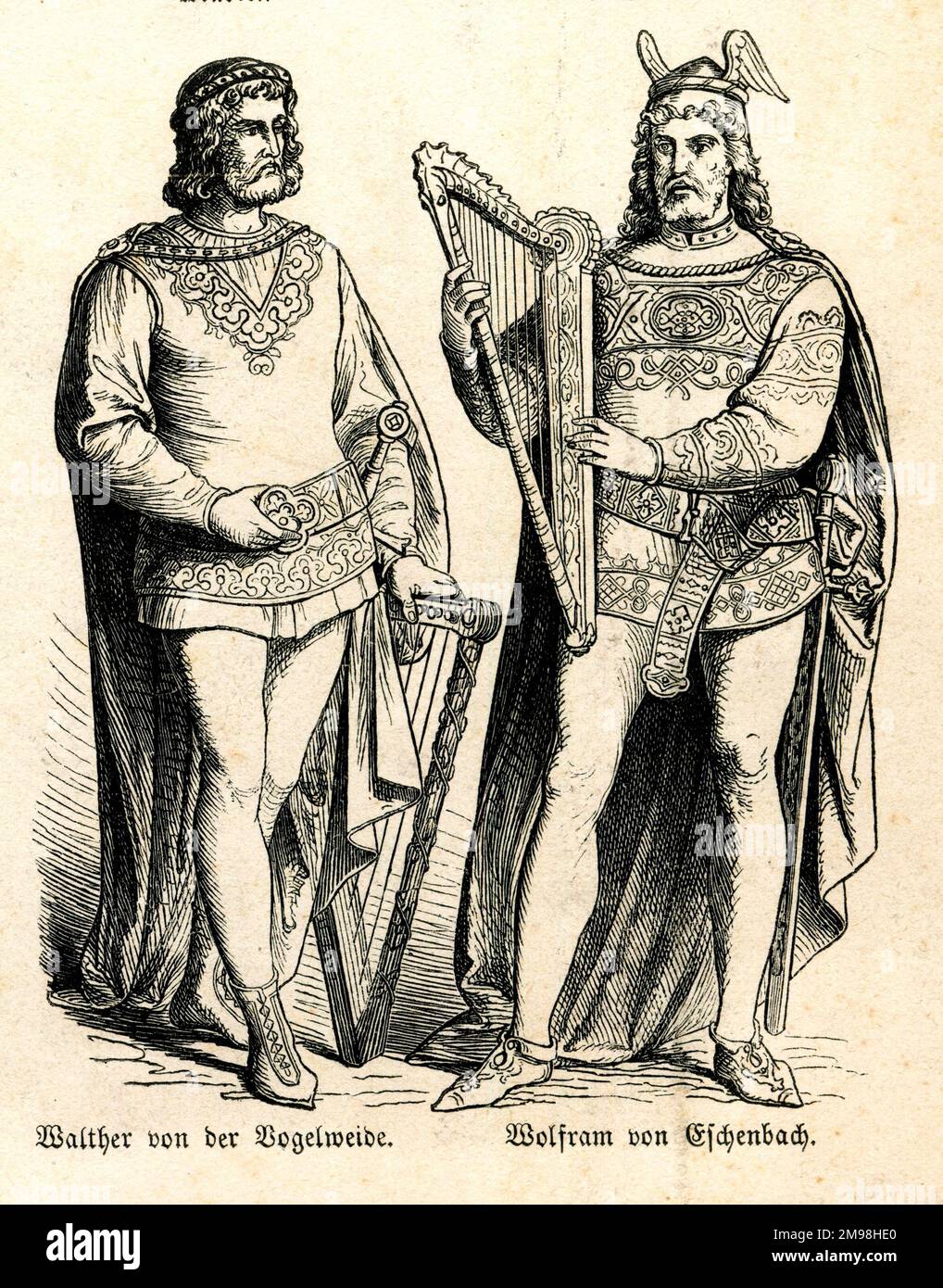 Costume de théâtre allemand - Walther von der Vogelweide (c1170-c1230) et Wolfram von Eschenbach (c1160/1180-c1220), Minnesota allemand (Minnesota). Banque D'Images