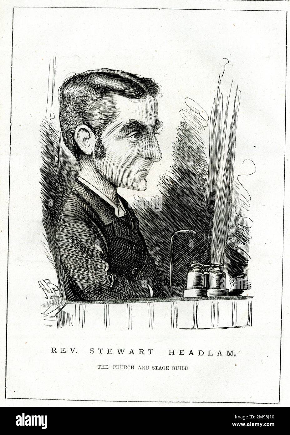 Caricature, Rev Stewart Headlam, l'Église et la Guilde de la scène. La Guilde a été créée en mai 1879 en vue de briser les préjugés contre le théâtre et ses artistes. En moins d'un an, il comptait près de 500 membres du clergé et du monde théâtral. Stewart Headlam (1847-1924) en est le fondateur. Banque D'Images