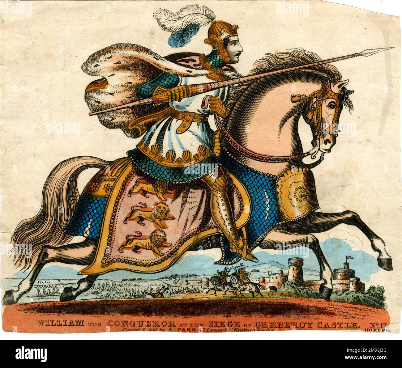 Guillaume le Conquérant à cheval au siège du château de Gerberoy, Oise, nord de la France. Le siège et la bataille ont eu lieu au cours de l'hiver 1078-1079. Banque D'Images