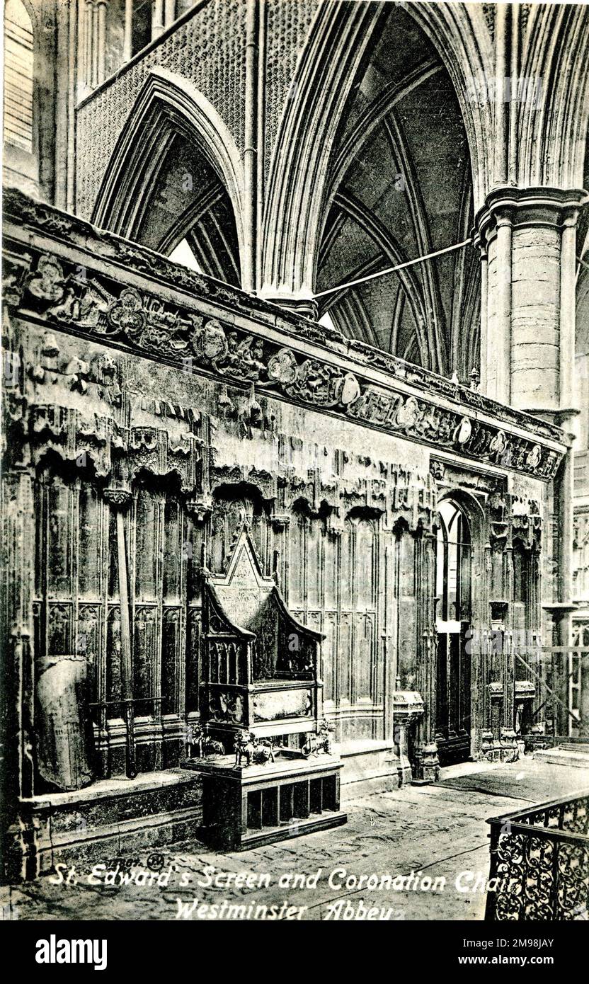 Chaise d'écran et de couronnement de St Edward, Westminster Abbey, Londres. Banque D'Images