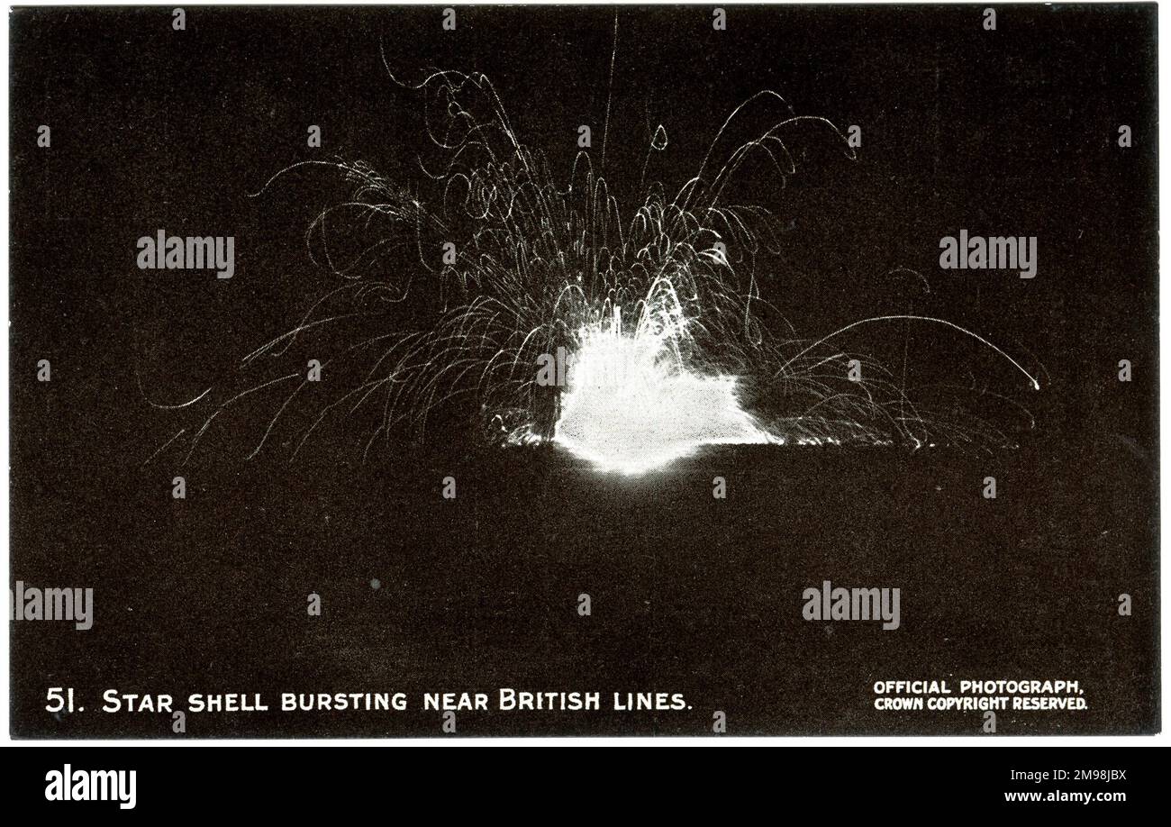 Explosion d'étoiles près des lignes britanniques, WW1. Banque D'Images