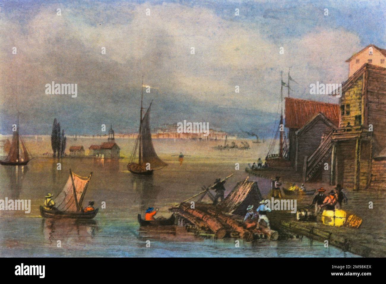 Prescott, sur le fleuve Saint-Laurent, Ontario, Canada, vu du port d'Ogdensburg, État de New York, États-Unis. Banque D'Images